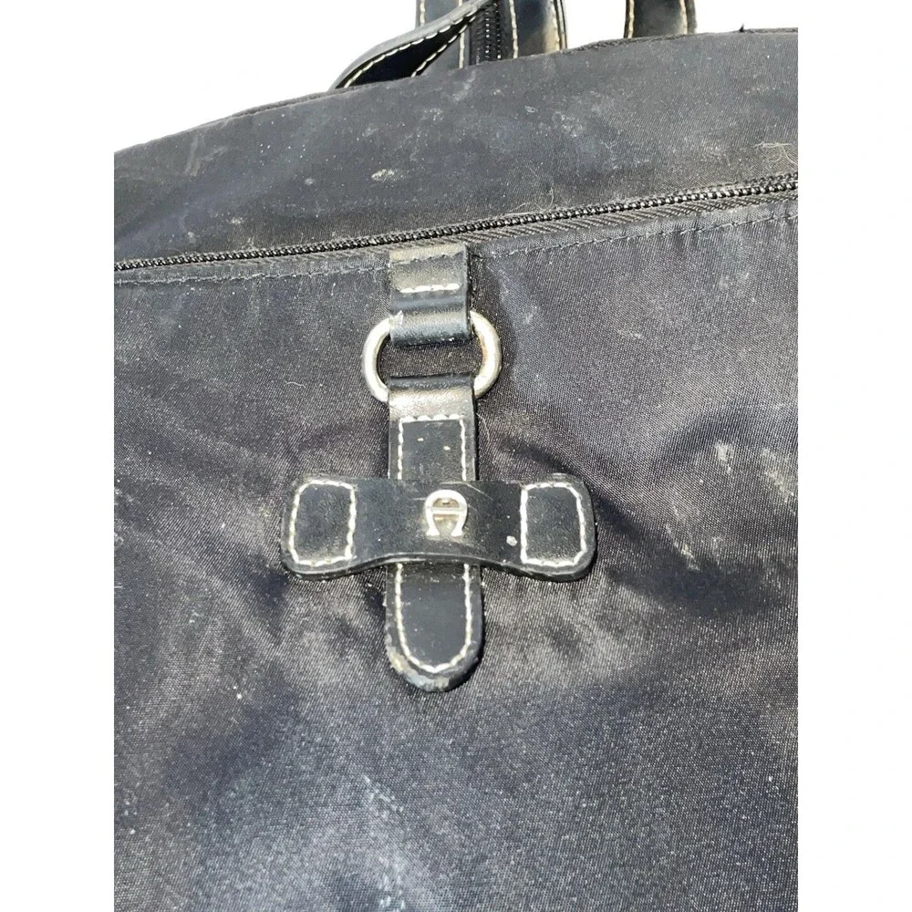Etienne Aigner Vintage Black Nylon Backpack - Leather Trim - Convertible Sling